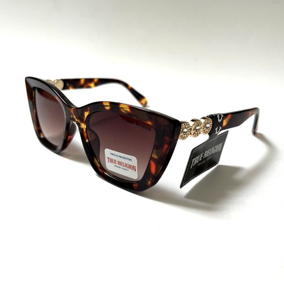New Original TRUE RELIGION Cat Eye Sunglasses Tortoise Shell Acetate Rhinestones - Picture 1 of 6